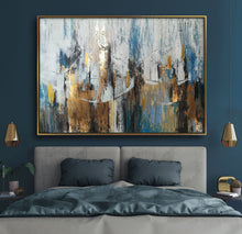 Load image into Gallery viewer, Blue Gray Abstract Painting Gold Leaf Art Modern Canvas Art Sp045
