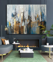 Load image into Gallery viewer, Blue Gray Abstract Painting Gold Leaf Art Modern Canvas Art Sp045