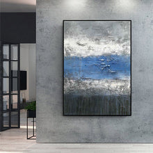 Load image into Gallery viewer, Blue Grey Canvas Painting Handmade Textured Dark Grey Wp030