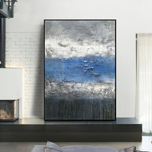 Load image into Gallery viewer, Blue Grey Canvas Painting Handmade Textured Dark Grey Wp030
