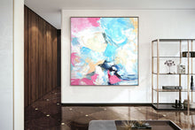 Load image into Gallery viewer, Blue Pink Yellow Contemporary Wall Art Oversize Abstract Painting Kp086
