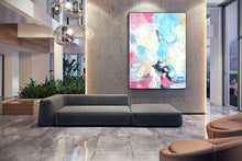 Load image into Gallery viewer, Blue Pink Yellow Contemporary Wall Art Oversize Abstract Painting Kp086