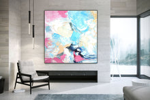 Load image into Gallery viewer, Blue Pink Yellow Contemporary Wall Art Oversize Abstract Painting Kp086