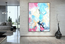 Load image into Gallery viewer, Blue Pink Yellow Contemporary Wall Art Oversize Abstract Painting Kp086