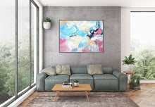 Load image into Gallery viewer, Blue Pink Yellow Contemporary Wall Art Oversize Abstract Painting Kp086
