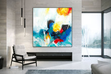 Load image into Gallery viewer, Blue Red Yellow Abstract Painting White Contemporary Art Kp079