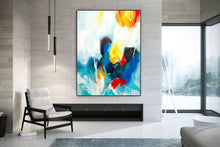 Load image into Gallery viewer, Blue Red Yellow Abstract Painting White Contemporary Art Kp079