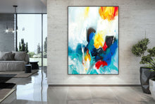 Load image into Gallery viewer, Blue Red Yellow Abstract Painting White Contemporary Art Kp079