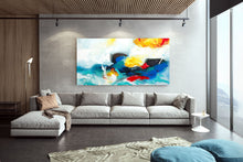 Load image into Gallery viewer, Blue Red Yellow Abstract Painting White Contemporary Art Kp079