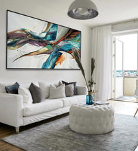 Load image into Gallery viewer, Blue White Gold Abstract Patinting Colorful Modern Canvas Art Wp025