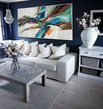 Load image into Gallery viewer, Blue White Gold Abstract Patinting Colorful Modern Canvas Art Wp025