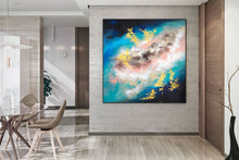 Load image into Gallery viewer, Blue White Gold Pink Abstract Canvas Art Contemporary Art Kp116