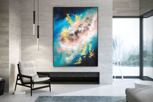 Load image into Gallery viewer, Blue White Gold Pink Abstract Canvas Art Contemporary Art Kp116