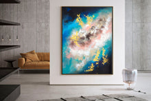 Load image into Gallery viewer, Blue White Gold Pink Abstract Canvas Art Contemporary Art Kp116