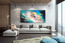 Load image into Gallery viewer, Blue White Gold Pink Abstract Canvas Art Contemporary Art Kp116