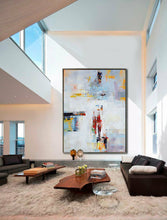 Load image into Gallery viewer, Blue White Gray Colorful Painting Palette Knife Abstract Artwork Wp041