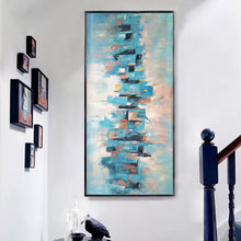 Load image into Gallery viewer, Blue White Pink Abstract Acrylic Painting Modern Art Wp079