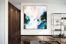 Load image into Gallery viewer, Blue White Pink Abstract Canvas Art Original Paintings Kp117