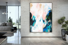 Load image into Gallery viewer, Blue White Pink Abstract Canvas Art Original Paintings Kp117