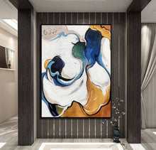 Load image into Gallery viewer, Blue White Yellow Abstract Painting Modern Canvas Art Sp092