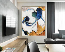 Load image into Gallery viewer, Blue White Yellow Abstract Painting Modern Canvas Art Sp092