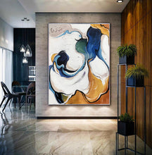 Load image into Gallery viewer, Blue White Yellow Abstract Painting Modern Canvas Art Sp092