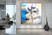 Load image into Gallery viewer, Blue White Yellow Abstract Painting for Living Room Kp102