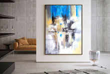 Load image into Gallery viewer, Blue White Yellow Abstract Painting for Living Room Kp102