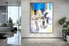 Load image into Gallery viewer, Blue White Yellow Abstract Painting for Living Room Kp102