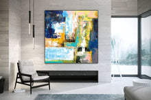 Load image into Gallery viewer, Blue White Yellow Contemporary Painting Original Abstract Art Kp078