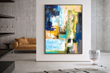Load image into Gallery viewer, Blue White Yellow Contemporary Painting Original Abstract Art Kp078