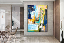 Load image into Gallery viewer, Blue White Yellow Contemporary Painting Original Abstract Art Kp078