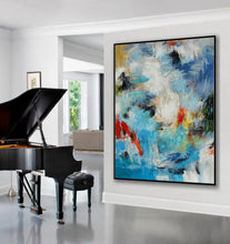 Load image into Gallery viewer, Blue White Yellow Textured Acrylic Abstract Painting On Canvas Sp100