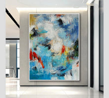 Load image into Gallery viewer, Blue White Yellow Textured Acrylic Abstract Painting On Canvas Sp100