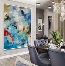 Load image into Gallery viewer, Blue White Yellow Textured Acrylic Abstract Painting On Canvas Sp100