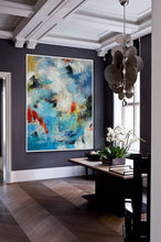 Load image into Gallery viewer, Blue White Yellow Textured Acrylic Abstract Painting On Canvas Sp100