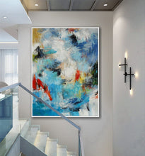 Load image into Gallery viewer, Blue White Yellow Textured Acrylic Abstract Painting On Canvas Sp100