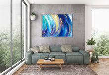 Load image into Gallery viewer, Blue White Gold Abstract Painting for Home Texture Art Kp073