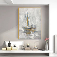 Load image into Gallery viewer, Boat Painting Abstract Acrylic Painting Gold Textured Canvas Art Sp094