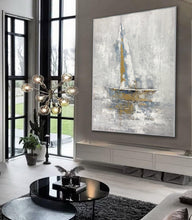 Load image into Gallery viewer, Boat Painting Abstract Acrylic Painting Gold Textured Canvas Art Sp094