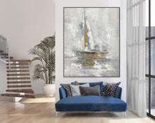 Load image into Gallery viewer, Boat Painting Abstract Acrylic Painting Gold Textured Canvas Art Sp094