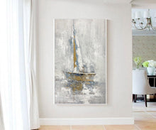 Load image into Gallery viewer, Boat Painting Abstract Acrylic Painting Gold Textured Canvas Art Sp094