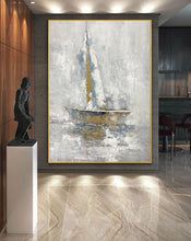 Load image into Gallery viewer, Boat Painting Abstract Acrylic Painting Gold Textured Canvas Art Sp094
