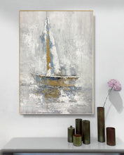 Load image into Gallery viewer, Boat Painting Abstract Acrylic Painting Gold Textured Canvas Art Sp094