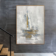 Load image into Gallery viewer, Boat Painting Abstract Acrylic Painting Gold Textured Canvas Art Sp094