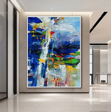 Load image into Gallery viewer, Colorful Painting Bright Color Brush Stroke Blue Green XL Canvas Art Sp077