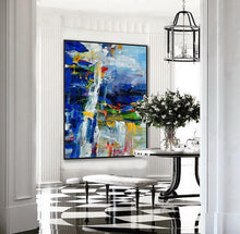 Load image into Gallery viewer, Colorful Painting Bright Color Brush Stroke Blue Green XL Canvas Art Sp077