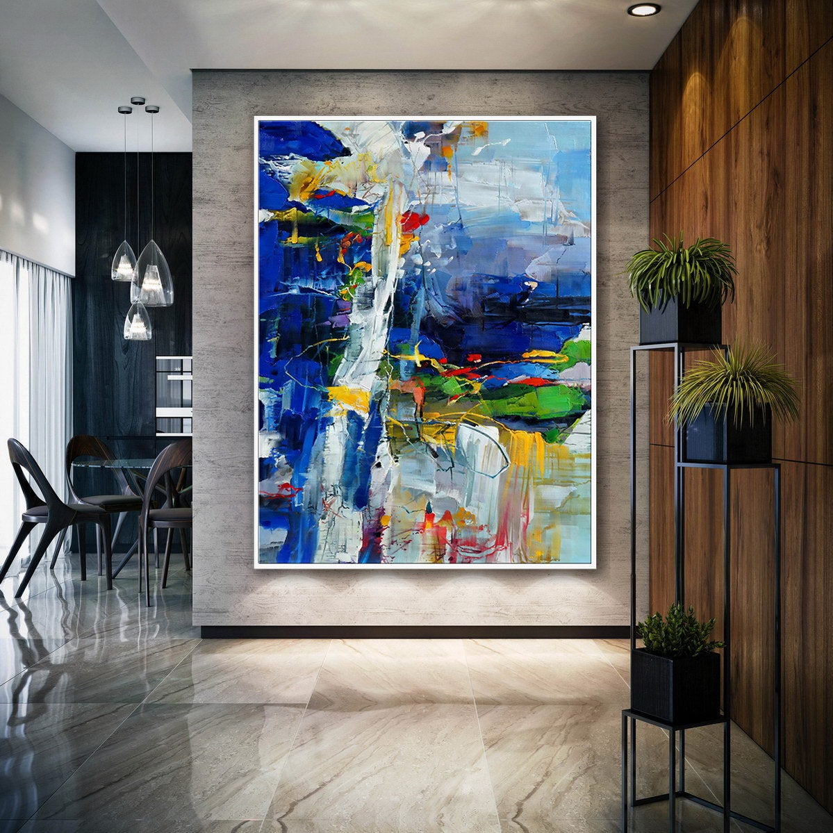 Extra Large Bright Color Brush Stroke Oversize Vertical Modern Contemporary  Colorful Wall Art Oil Painting On