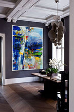 Load image into Gallery viewer, Colorful Painting Bright Color Brush Stroke Blue Green XL Canvas Art Sp077