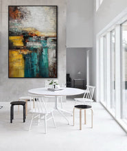 Load image into Gallery viewer, Dark Blue Yellow Gray Abstract Painting Hand Painted Textured Painting Wp057